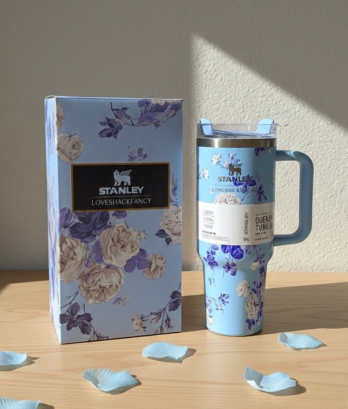 كوب استانلس، كوب استانلس سعة 40 اونصه مع شاليموه ومقبض، كوب معزول مع غطاء كوب للسفر، كوب قهوة من الفولاذ المقاوم للصدأ  للمشروبات المثلجة الساخنة، كوب سفر بمقبض